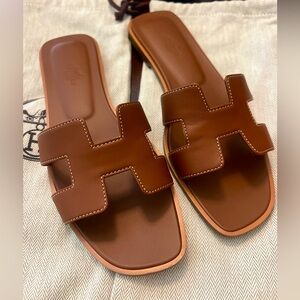 Gold Hermes Oran Sandals Size 38.5